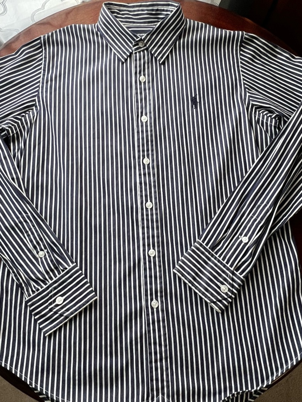 Women’s Ralph Lauren Sport 100% Cotton Navy & White Striped Button-Down Shirt - Picture 7 of 7